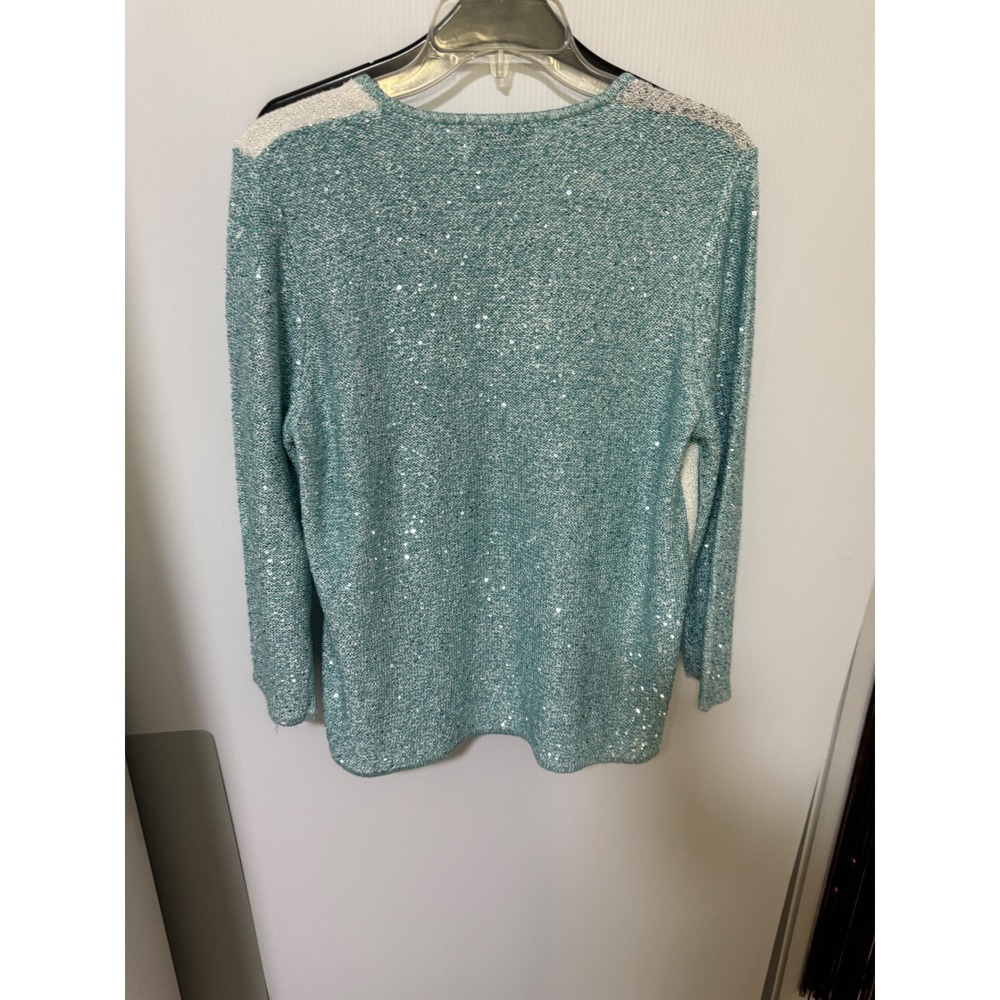 Alfred Dunner W's Aqua Sequin 2 Piece Cardigan and Embellished Tank Set Size M‎ - Picture 3 of 5